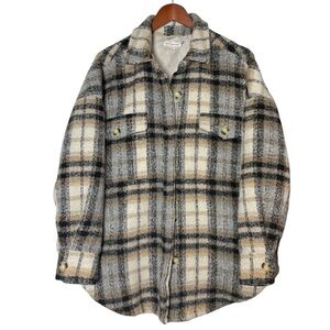 Good American Oversized Plaid Shirt Jacket Shacket Size S / M Boxy Heavyweight